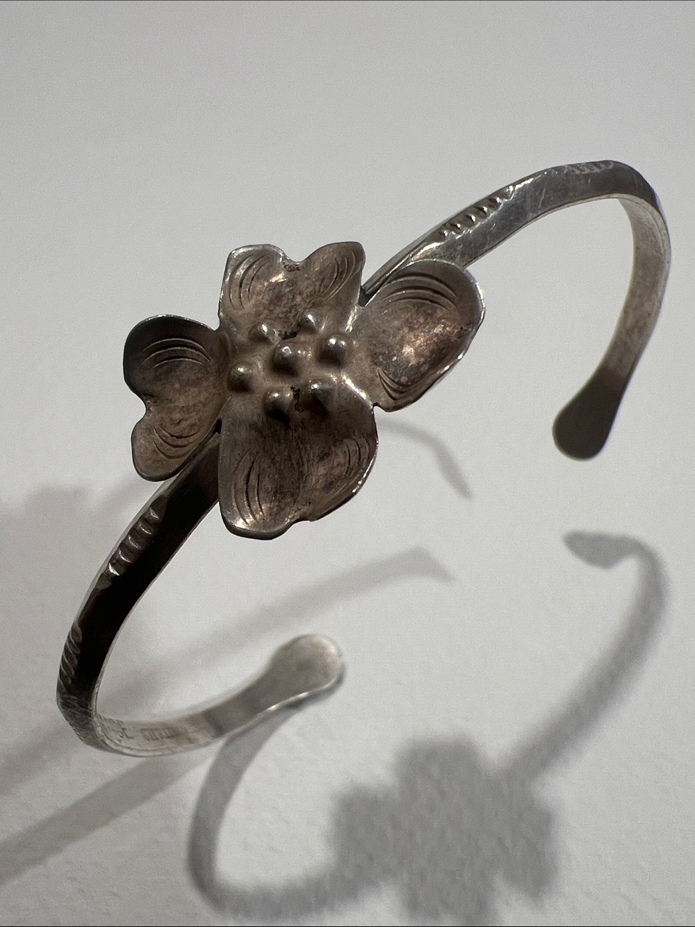 Sterling Silver Handmade Floral Cuff Bracelet in Antique Silver